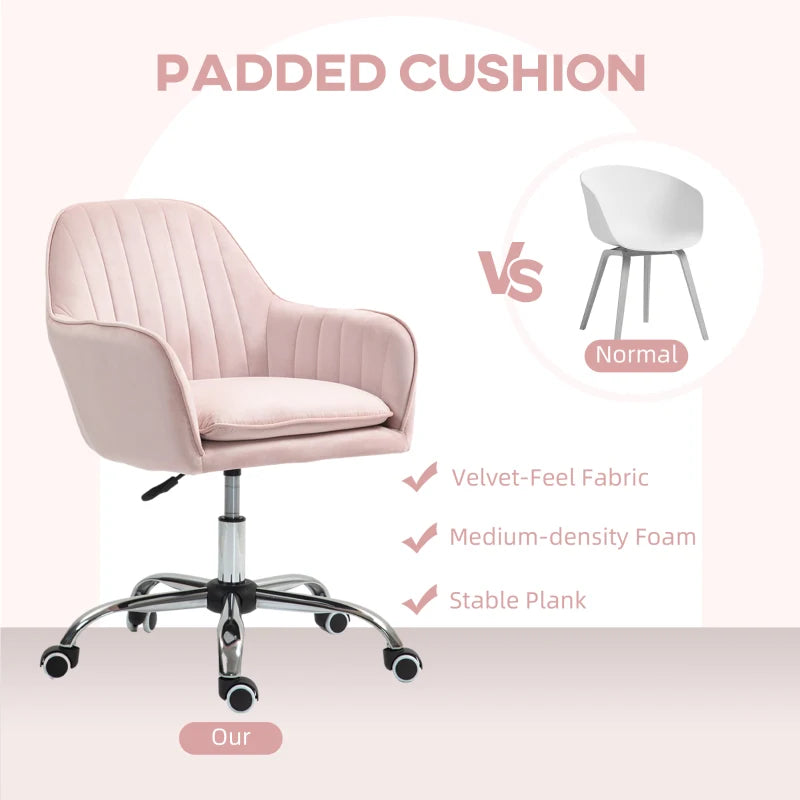 Stylish Pink Velvet-Feel Tub Office Chair with Comfortable Seat Cushion - Perfect for Home or Office Decor