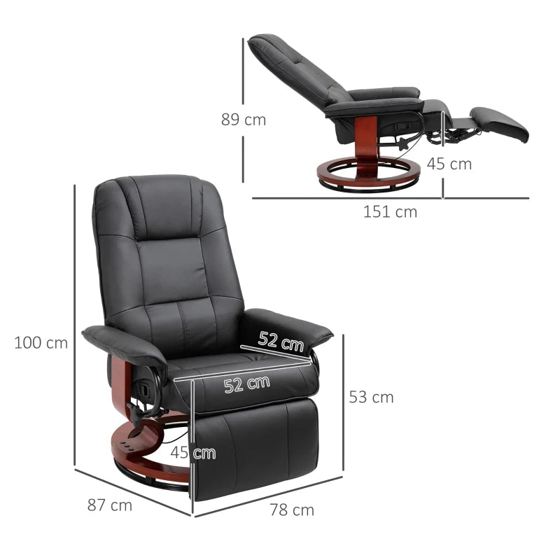 360° Reclining Swivel Chair with Footrest in Black for Ultimate Comfort