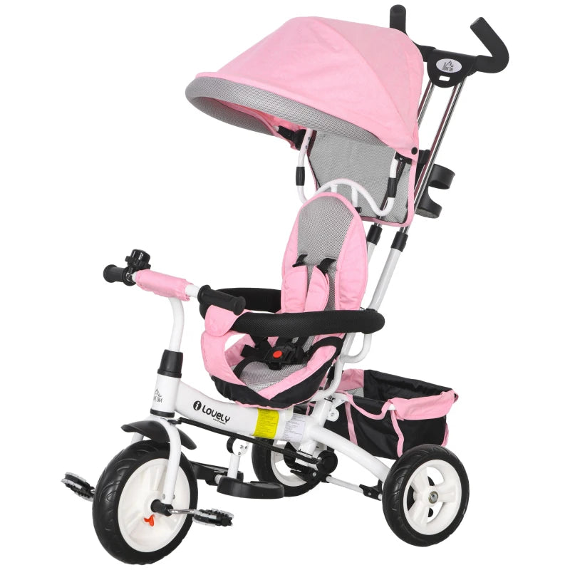 6 in 1 Kids Trike Push Bike with Canopy Safety Belt Storage for Ages 1-5 Pink