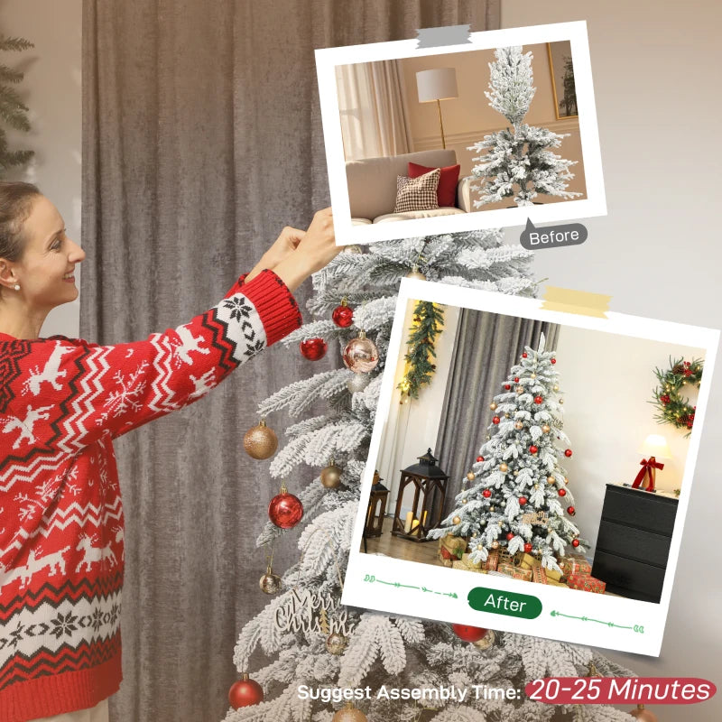 6ft Super Flocked Christmas Tree - Lush Green & White Snowy Tips - Perfect Holiday Decor for Home & Office