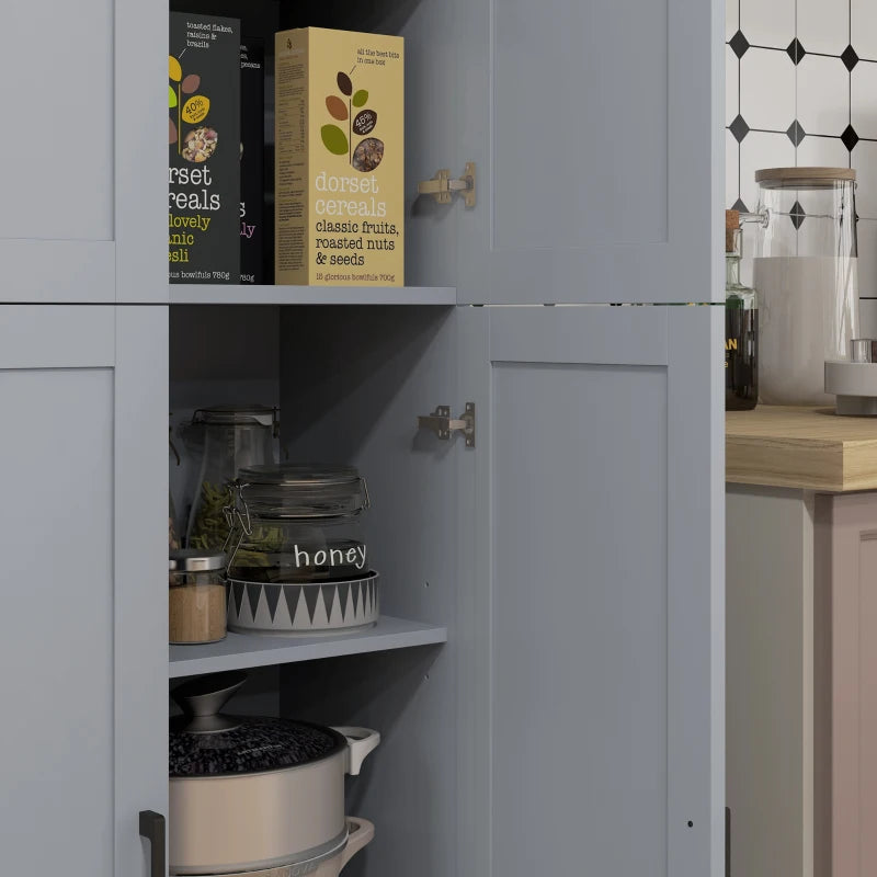Modern Freestanding Kitchen Cupboard - 4-Door Storage Cabinet with Adjustable Shelves, 170cm Grey Pantry for Dining Room