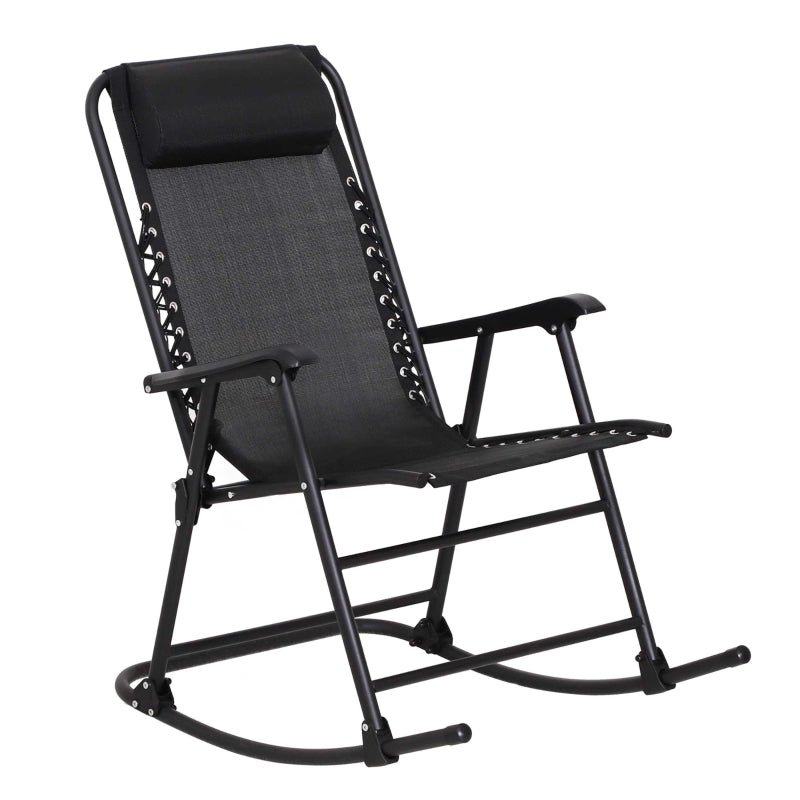 Black Folding Rocking Chair with Headrest for Outdoor Use