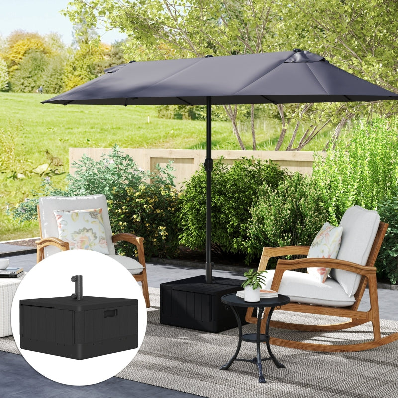 Black Garden Parasol Base Umbrella Stand with Wheels and Handles - 80kg Filled Weight for Deck or Poolside