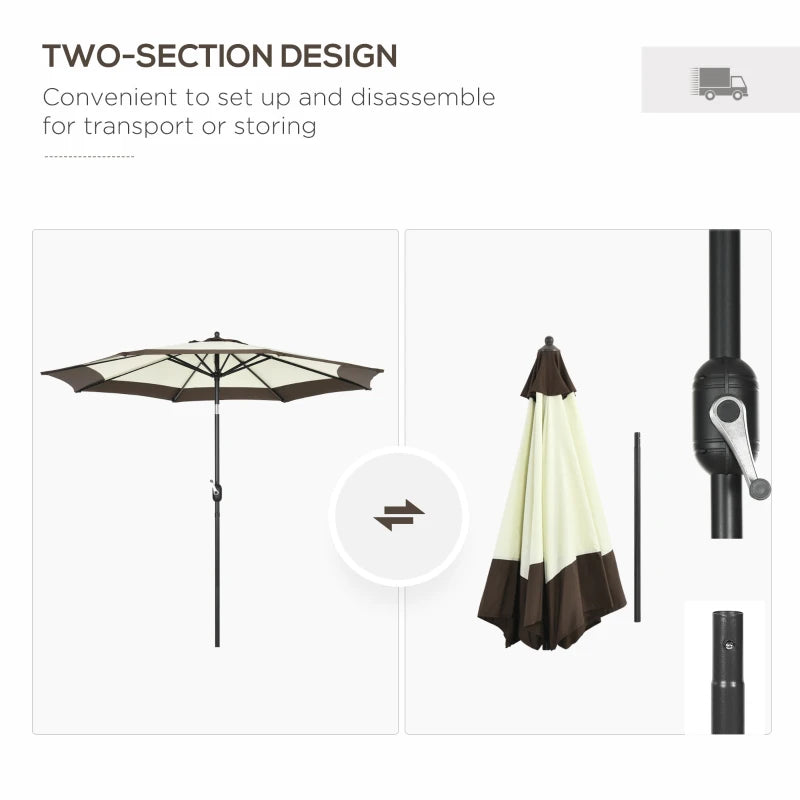 8-Rib Tilt Crank Garden Parasol Umbrella - Outdoor Sunshade (Coffee)