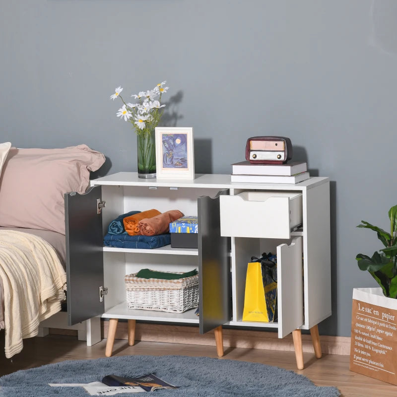 Stylish Grey Sideboard Storage Cabinet with Drawer & Solid Wood Legs - Perfect for Bedroom, Living Room & Home Office