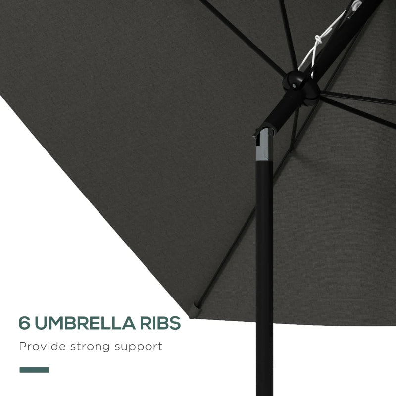 Dark Grey Rectangular Garden Parasol Umbrella, 2x3m, Crank Tilt, Aluminium Pole