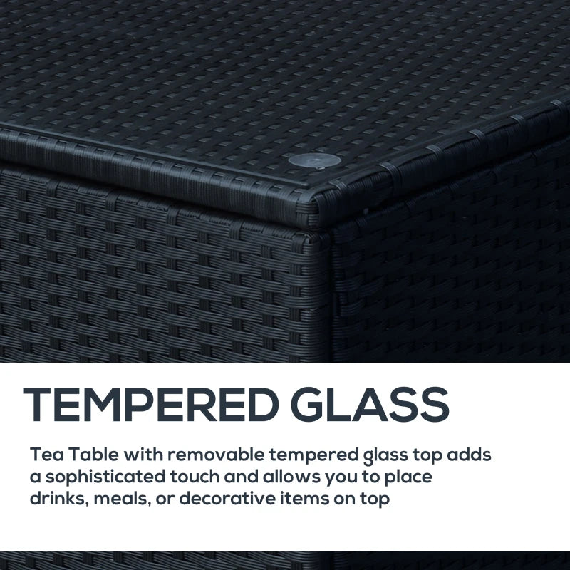 Black PE Wicker Rattan Garden Side Table with Foot Pads