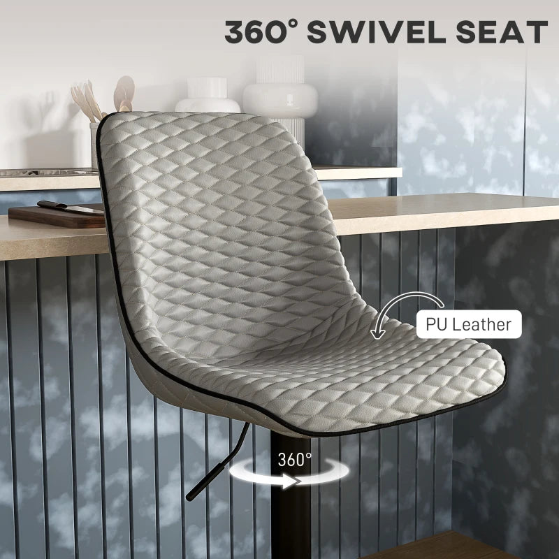 Set of 2 Modern Grey Faux Leather Bar Stools - Stylish & Comfortable Counter Height Seating for Kitchen or Home Bar