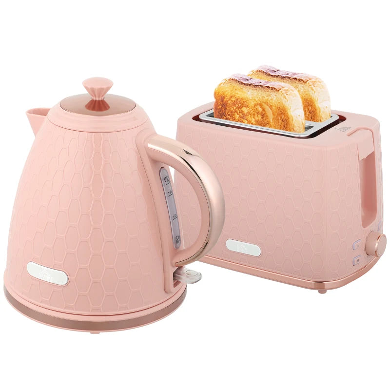Light Pink 1.7L Fast Boil Kettle & 2 Slice Toaster Set - 3000W, Auto Shut Off, Browning Controls
