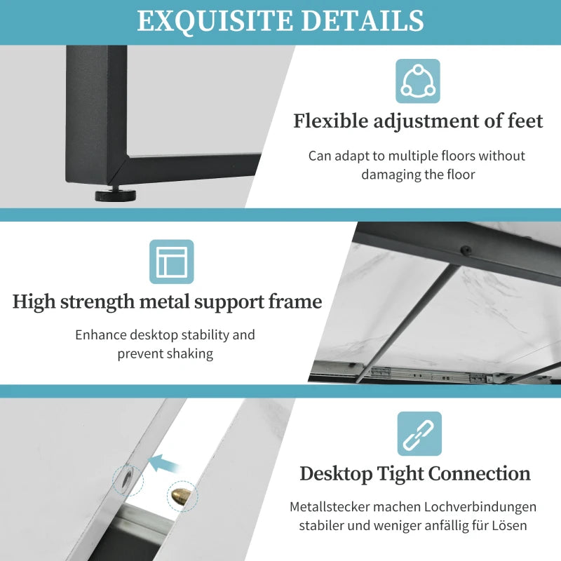Telescopic Oblong Dining Table - Extendable MDF Marble Top with Iron Legs, 180x80x75 cm, Modern White Design for Dining Room