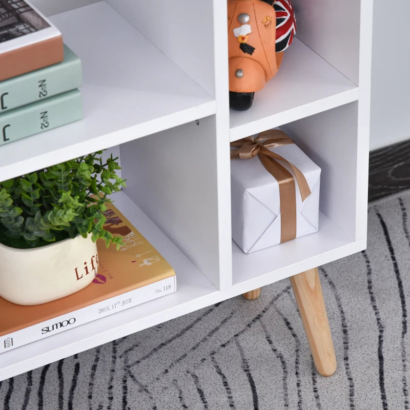 Freestanding Bookcase with Storage Drawer - 6 Shelves, Wood Legs, White & Grey - Home Office Display, 24D x 60W x 86.8H cm