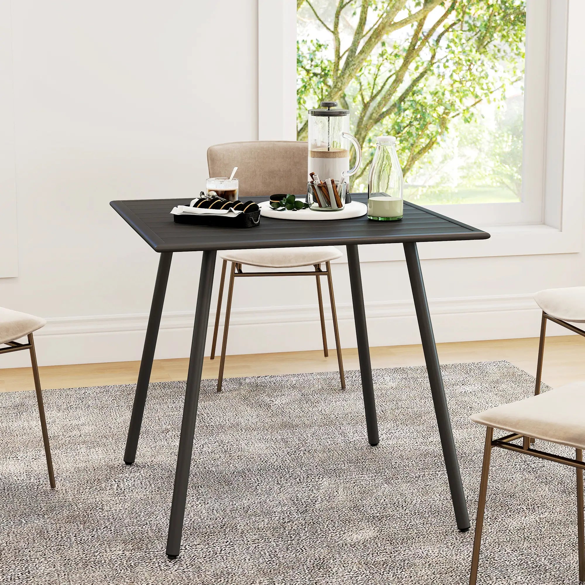 Black Square Garden Table with Slat Top