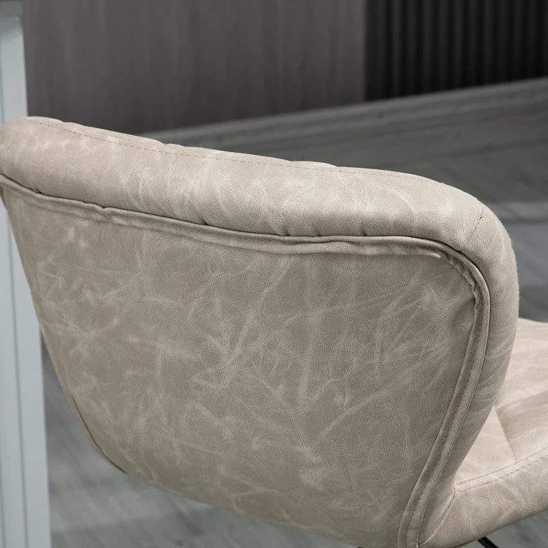 Set of 2 Swivel Bar Stools with Backrest & Footrest - Light Khaki PU, Steel Frame, Diamond Pattern for Kitchen & Dining
