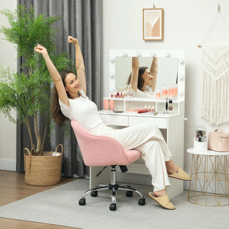 Pink Teddy Fleece Office Chair 46-56 cm - Cozy, Stylish, Adjustable Ergonomic Seating for Home & Office