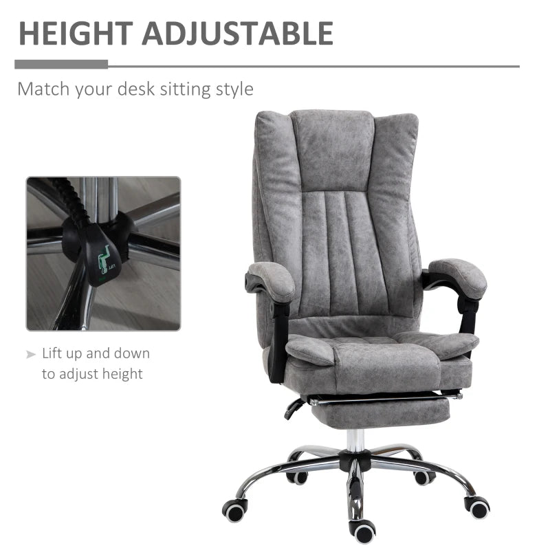 Vinsetto Grey Microfibre Home Office Chair - Reclining Desk Chair with Armrests, Swivel Wheels & Footrest