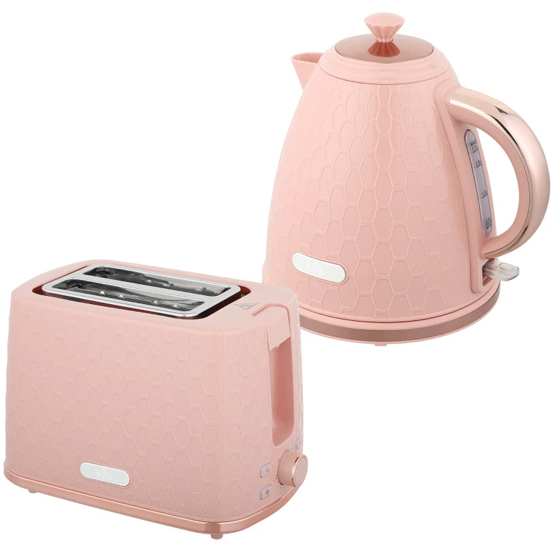 Light Pink 1.7L Fast Boil Kettle & 2 Slice Toaster Set - 3000W, Auto Shut Off, Browning Controls