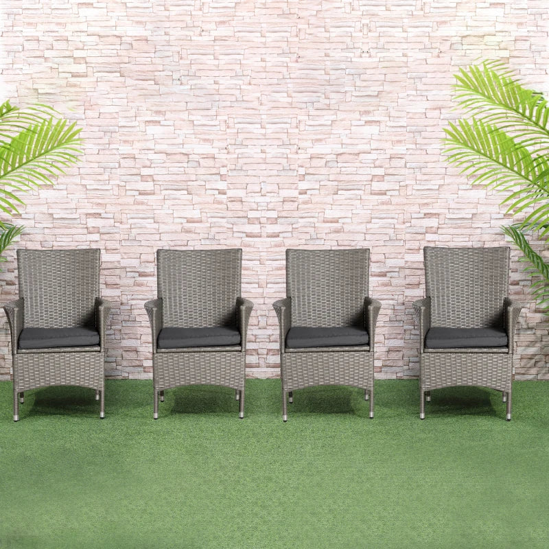 Set of x4 Grey Rattan Chairs With Cushions