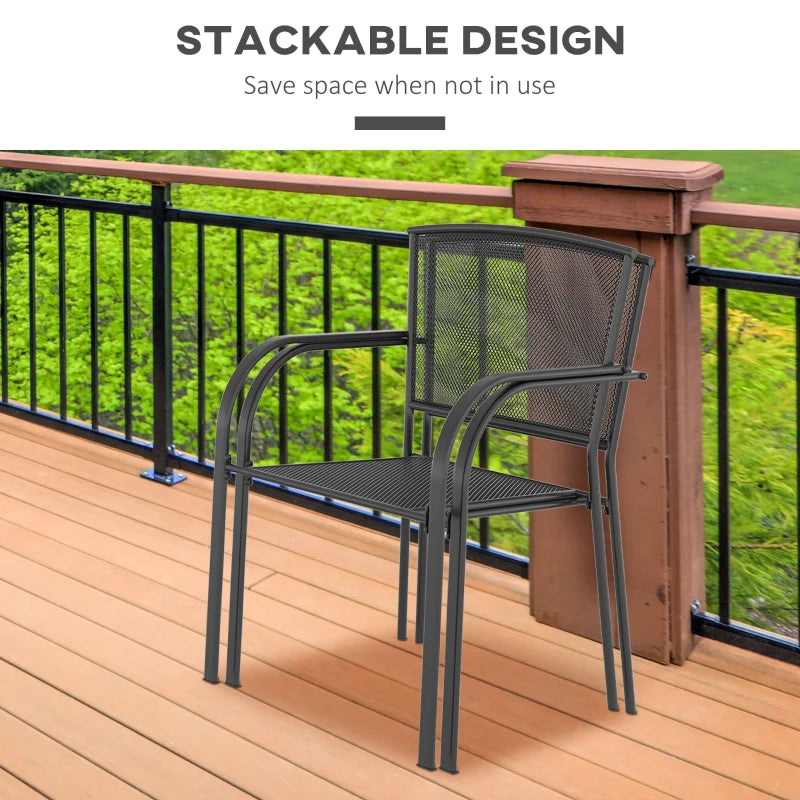 Grey Metal Garden Dining Chairs Set of 2 - Outdoor Patio Furniture