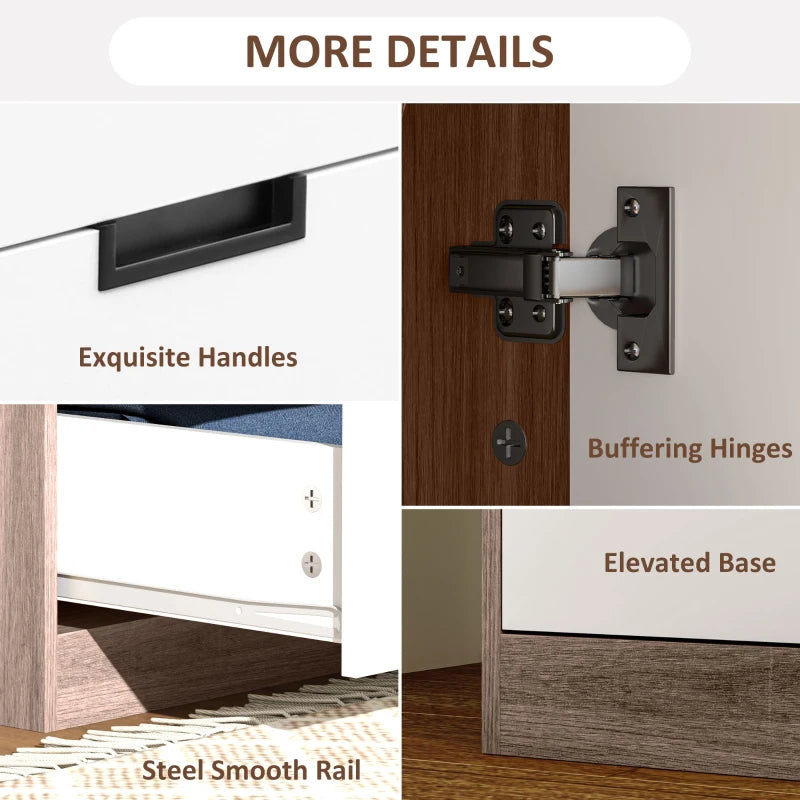 Stylish Two Door Wardrobe with Drawers for Bedroom Storage in White and Brown
