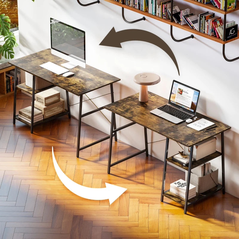 Industrial-Style Brown and Black Work Desk with Shelves - Modern Home Office Furniture for Productivity and Style