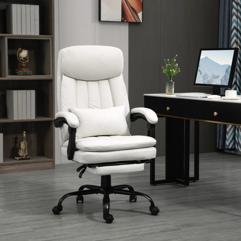 Vinsetto Ergonomic Office Chair with Massage & Heating, 155° Recline, Lumbar Support, Footrest - Cream White