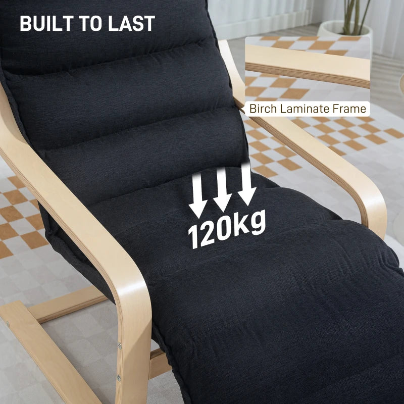 Curved Wooden Accent Chair with Adjustable Footrest in Black for Stylish Home Decor