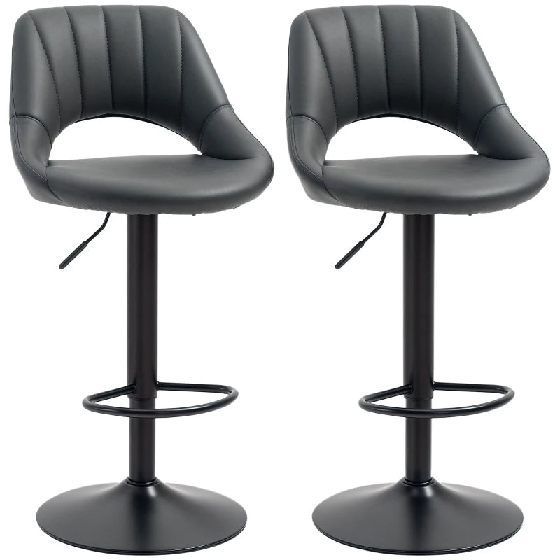 Set of 2 Grey PU Leather Swivel Bar Stools with Backrest & Footrest for Kitchen, Counter & Breakfast Bar