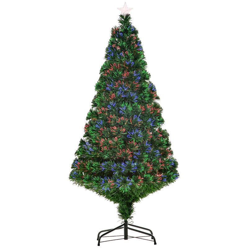 5FT Pre-Lit Fibre Optic Christmas Tree with Multi-Colour Lights & Tree Topper - Perfect Holiday Décor for Xmas