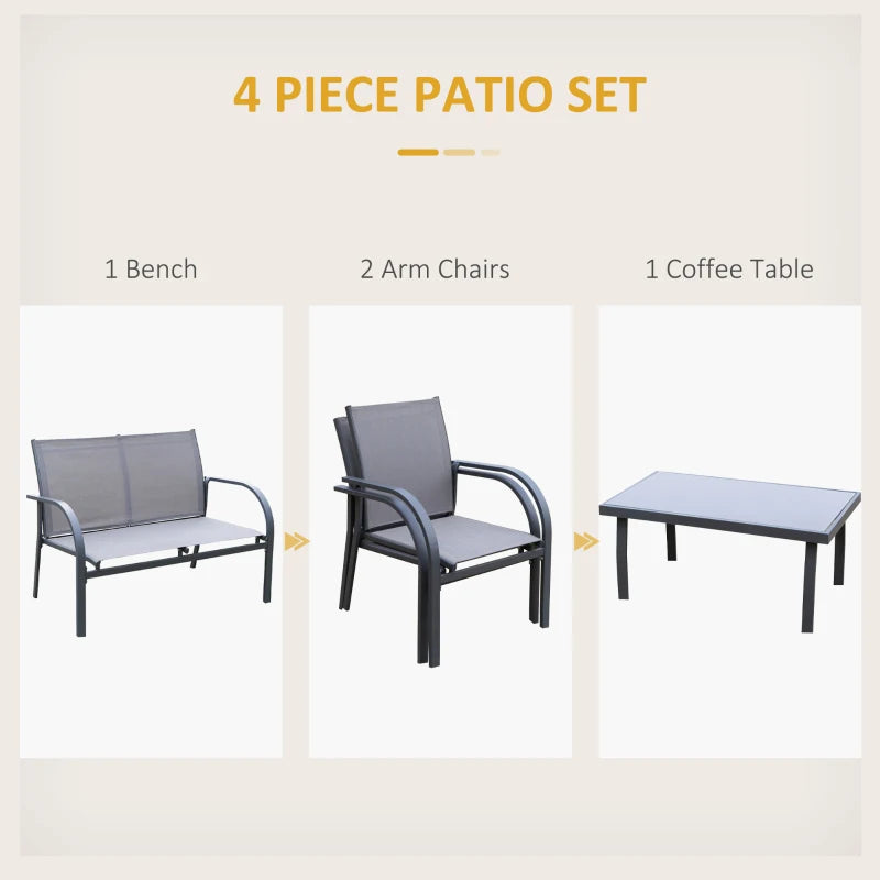 Four-Piece Minimalist Garden Patio Set in Stylish Grey for Outdoor Relaxation