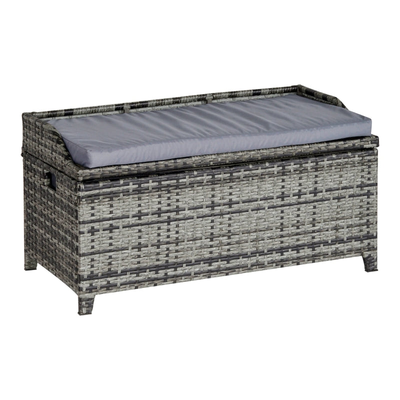 130L Rattan Garden Storage Box - Mixed Grey Rattan Storage Bench