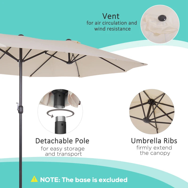 Double-Sided Beige Patio Sun Umbrella - 4.6m