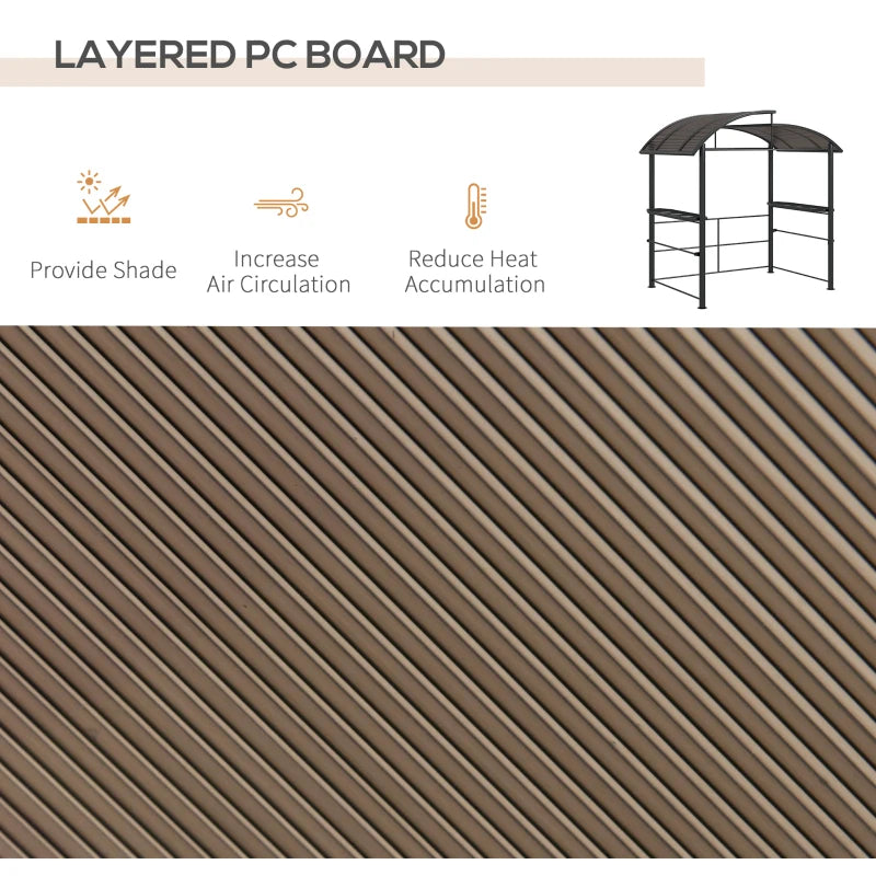 Dark Grey Outdoor Grill Gazebo with Side Shelves and PC Board Roof