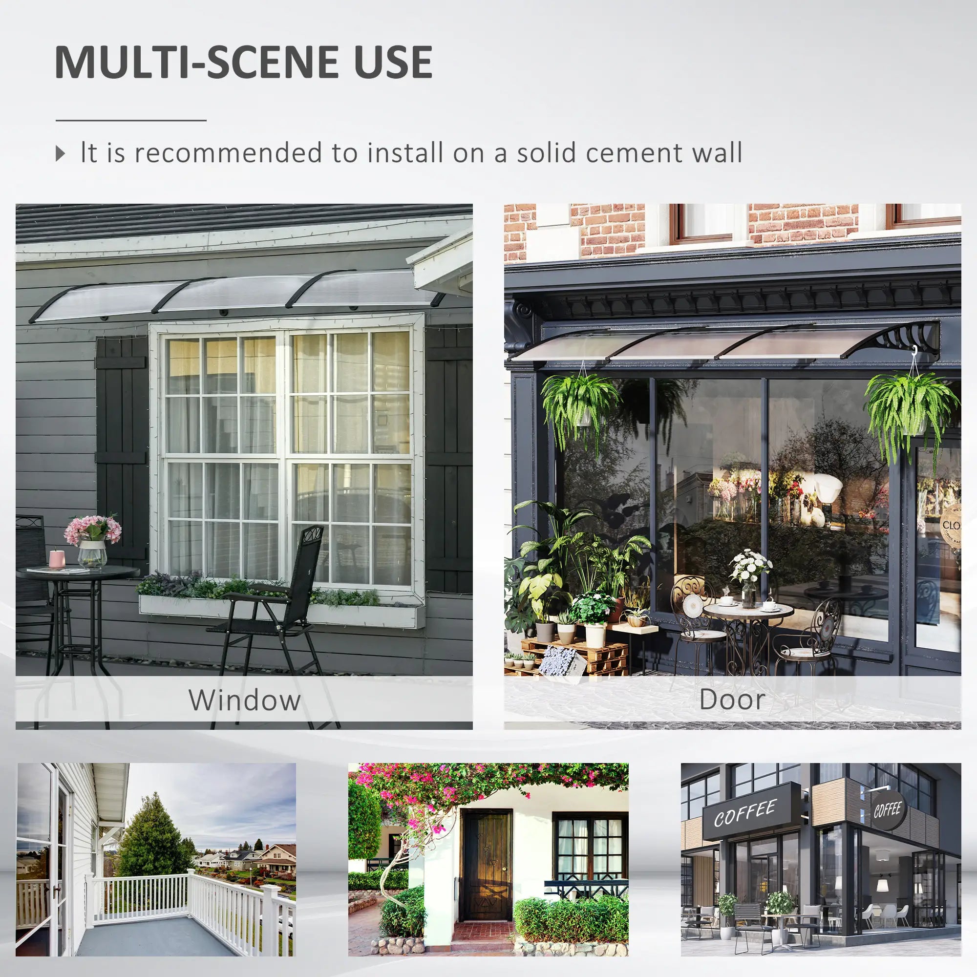 303 x 96cm Front Door Canopy - Clear - Rain Shelter for Window, Porch and Front/Back Doors