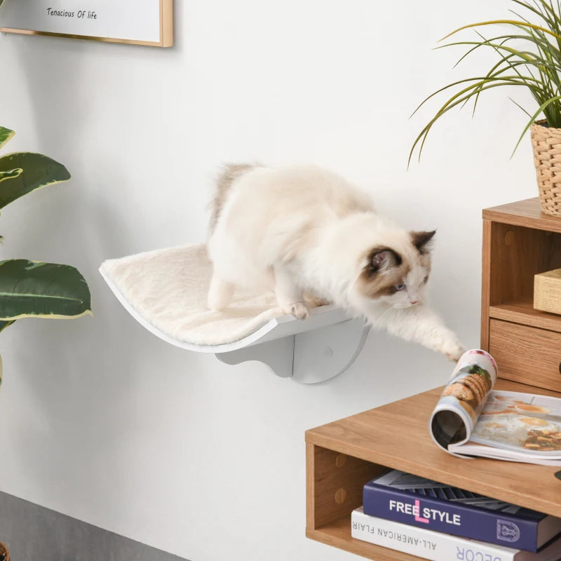Wood Cat Shelves - Wall-Mounted Curved Kitten Bed Perch Climber Furniture - 41x28x21cm - Stylish White Cat Shelters