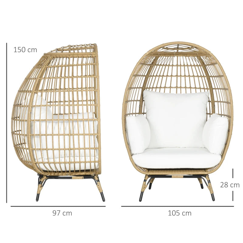 Khaki Rattan Teardrop Egg Chair with Padded Cushions