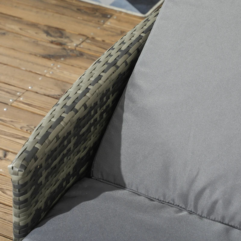 Grey Rattan Sun Lounger Set with Adjustable Backrest and Cushions