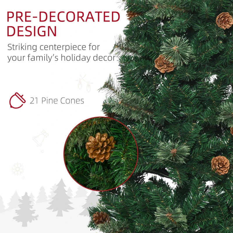 5.5FT Slim Pencil Artificial Christmas Tree with Realistic Branches, Pine Cones & Needles - Perfect Xmas Decoration, Green