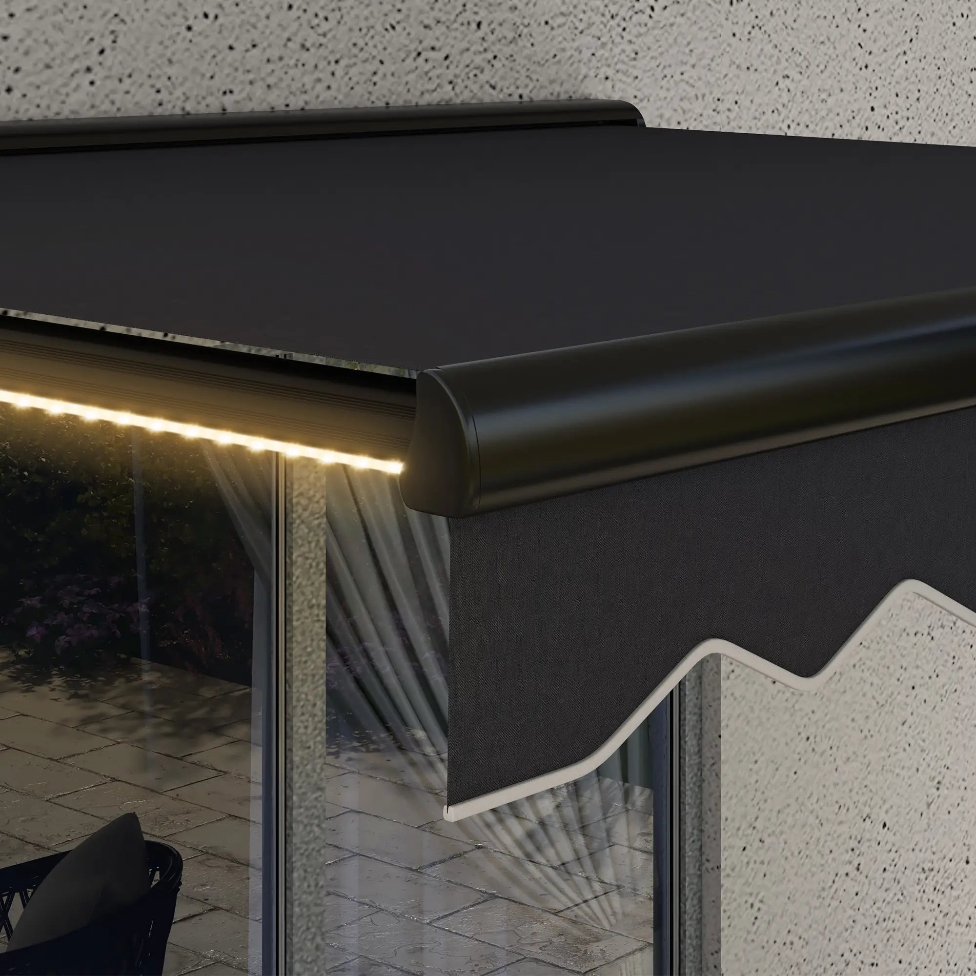 Black 3m x 2.5m Electric Awning with LED Lights - Aluminium Frame Retractable Awning