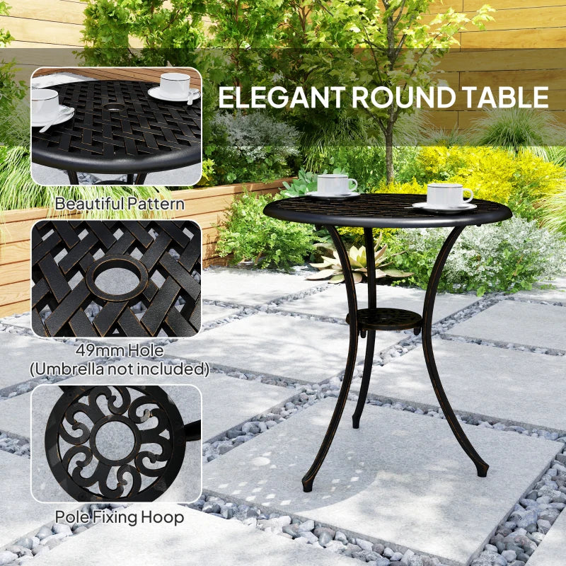 3 Pieces Bronze Tone Garden Dining Set for 2 - Cast Aluminium Outdoor Dining Set with 2 Armchairs and Round Table with Parasol Hole