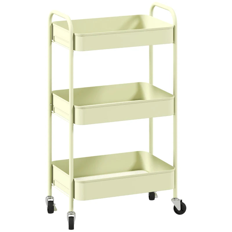 Three-Tier Green Steel Storage Trolley - Versatile Organizer Cart for Home, Office, Kitchen & Garage
