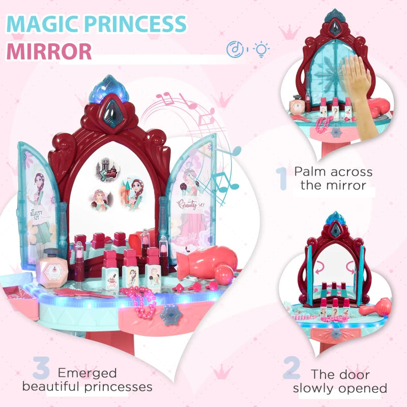31 Piece Kids Dressing Playset with Magical Princess Mirror Light and Sound in Pink and Blue