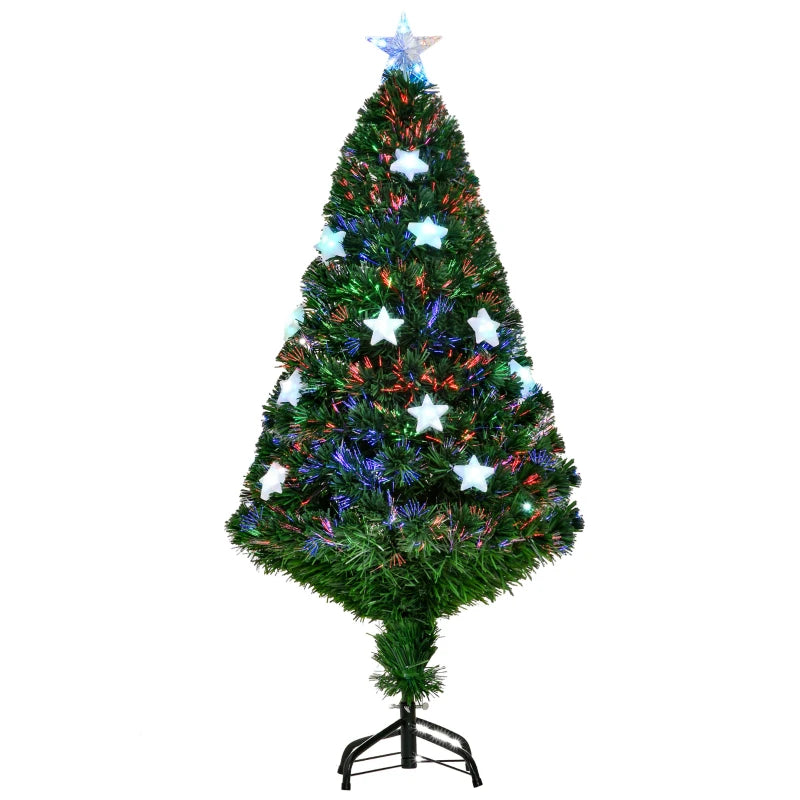 4FT Prelit Artificial Christmas Tree with Fibre Optic Star & LED Lights - Indoor Holiday Decoration for Parties - Green