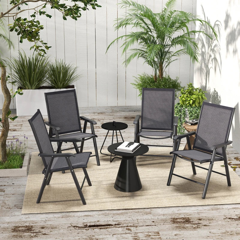 Set of 4 Foldable Metal Garden Chairs - Outdoor Patio Dining Seats - Charcoal Grey - Space-Saving Furniture