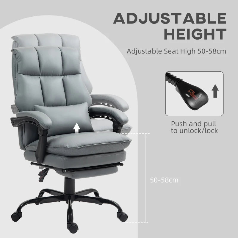 Ergonomic Faux Leather Reclining Office Chair with Footrest - Stylish Grey Comfort for Home & Office