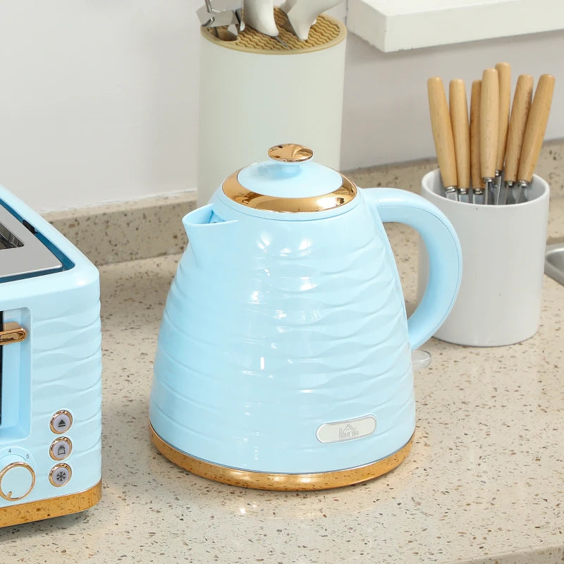 Light Blue 3000W Kettle & 4 Slice Toaster Set - 1.7L Capacity, 7 Browning Controls, Easy Clean Crumb Tray