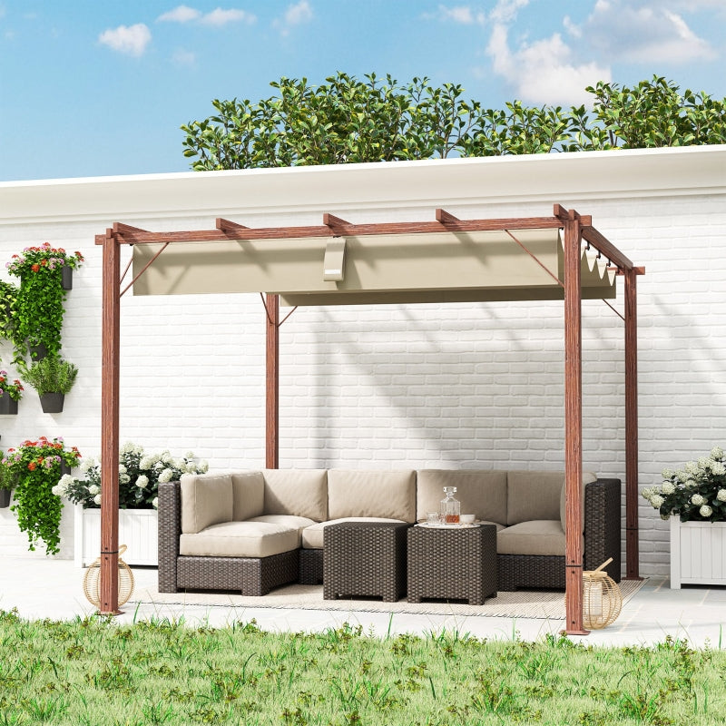 3 x 3 m Retractable Roof Pergola - Natural Wood Finish, Outdoor Shade Canopy