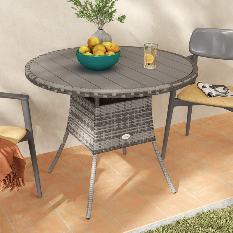 90cm Grey Wood-Effect Rattan Table for Four