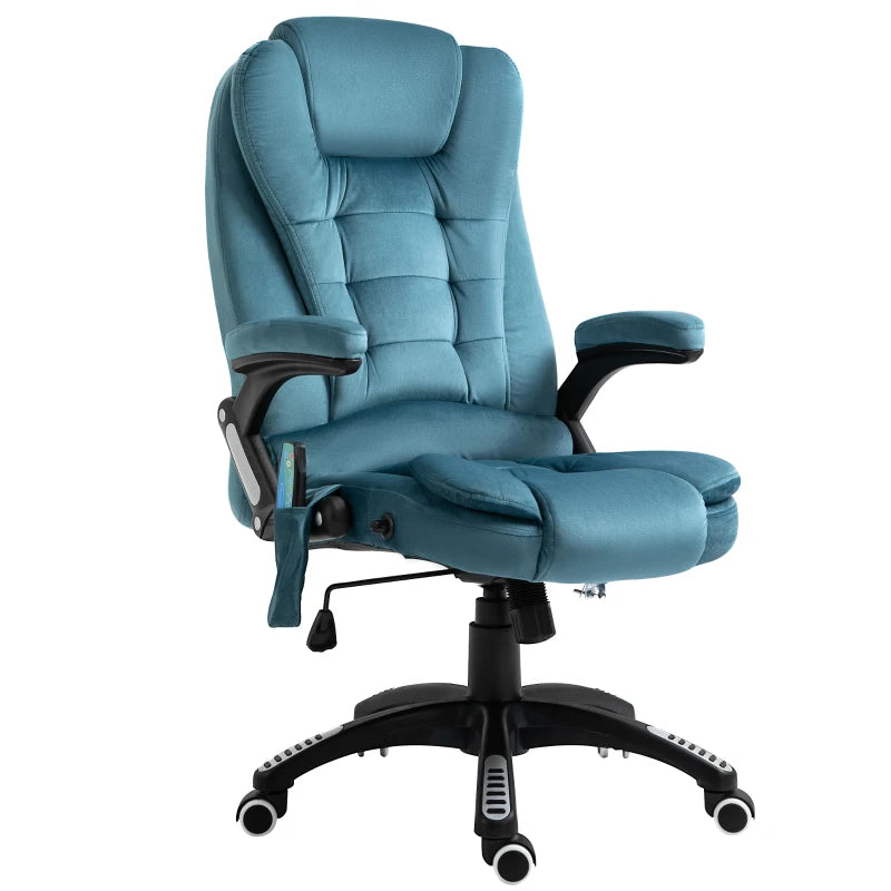 Vinsetto Heated Massage Recliner Chair - 6 Massage Points, Velvet Fabric, 360° Swivel, Blue - Perfect for Office & Relaxation