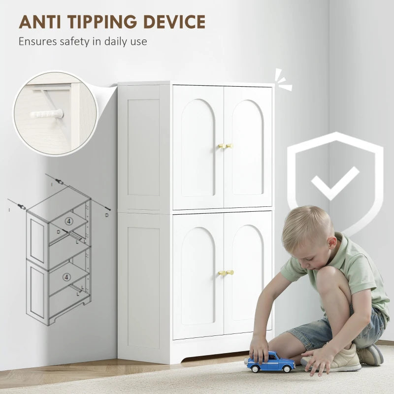 4-Door White Kitchen Storage Cabinet with Adjustable Shelves - Stylish & Functional Organization Solution for Your Home