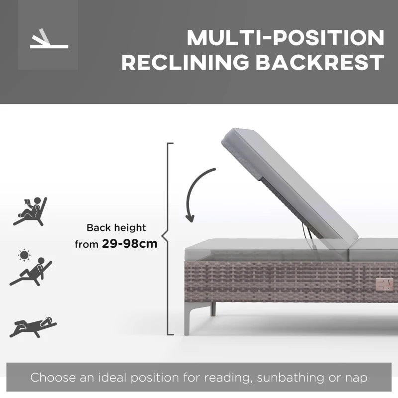 Light Grey Rattan Sun Lounger with Adjustable Backrest